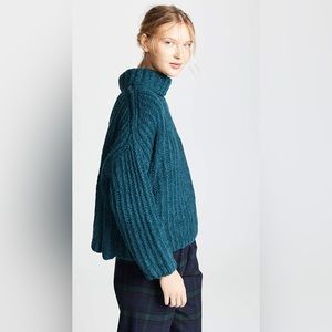free people wool turtleneck sweater size small dark teal